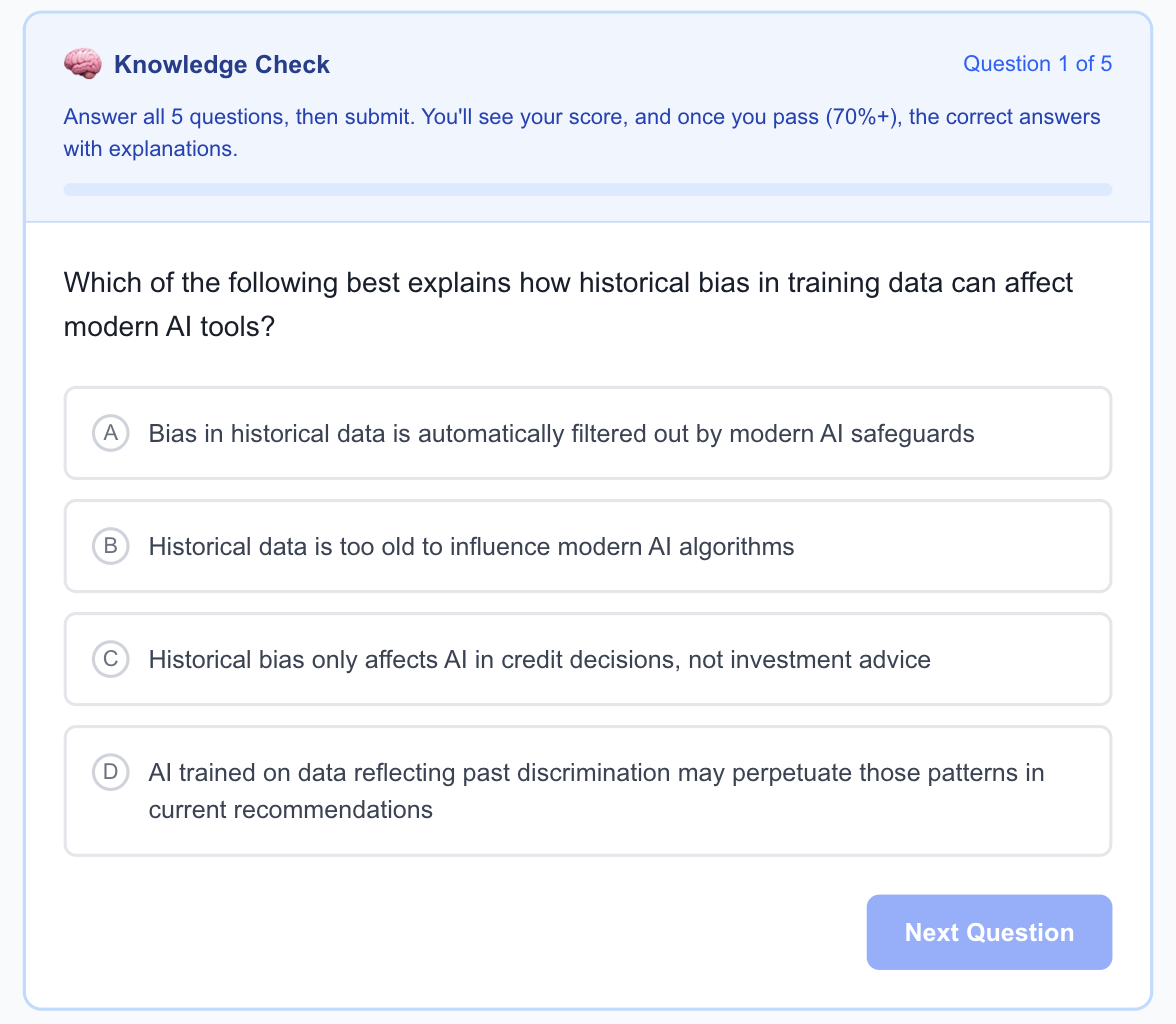 Knowledge check question with the answer-all-then-submit note